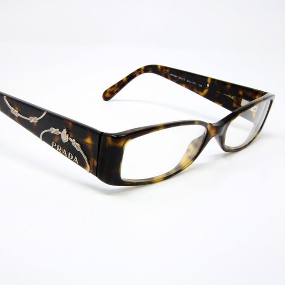 Prada Signature Havana Eyeglasses With Chrome Hardware Prescription Glasses - Picture 5 of 6